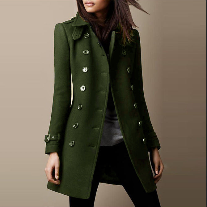 Solid Pocketed Coats For Autumn Winter