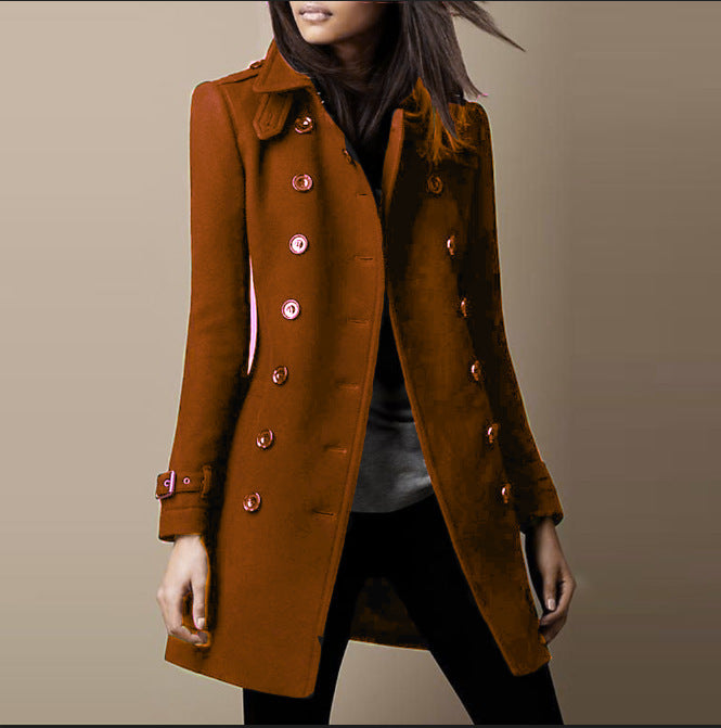 Solid Pocketed Coats For Autumn Winter