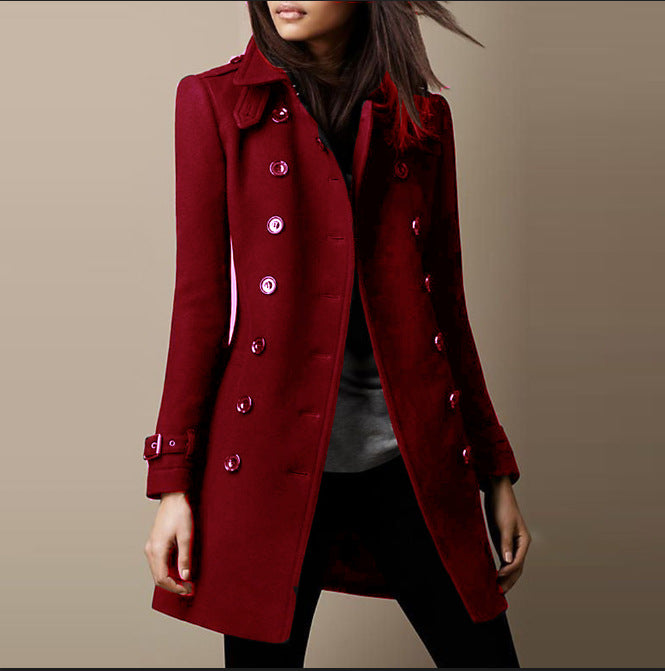Solid Pocketed Coats For Autumn Winter