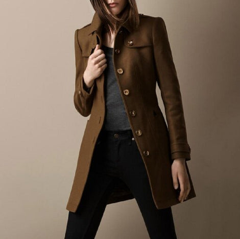 Solid Pocketed Coats For Autumn Winter